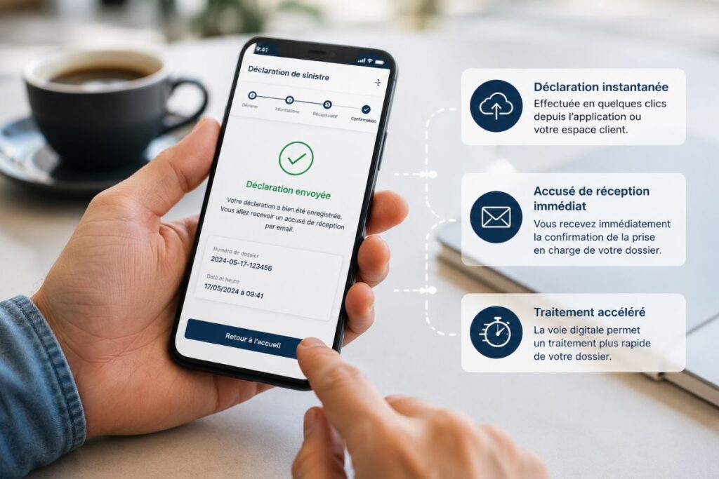 L'application mobile ou l'espace client garantissent une déclaration instantanée.